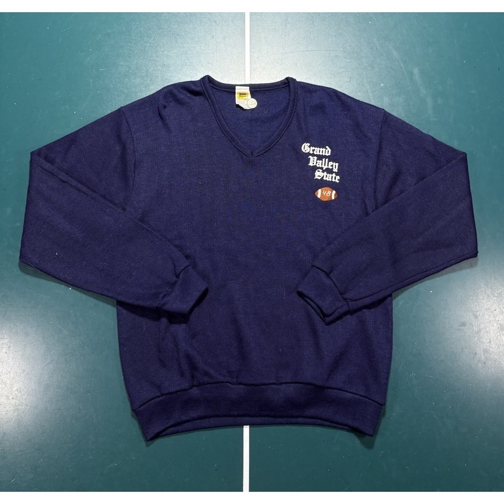 Vintage 1970s Velva Sheen Grand Valley University Sweater Men Large Football USA